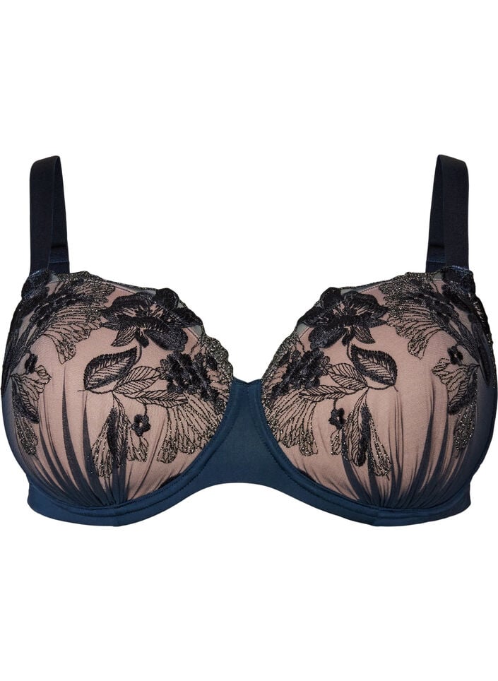 Muotoillut rintaliivit kukkakirjonnalla ja drapeeratuilla yksityiskohdilla, Sininen, Packshot image number 0