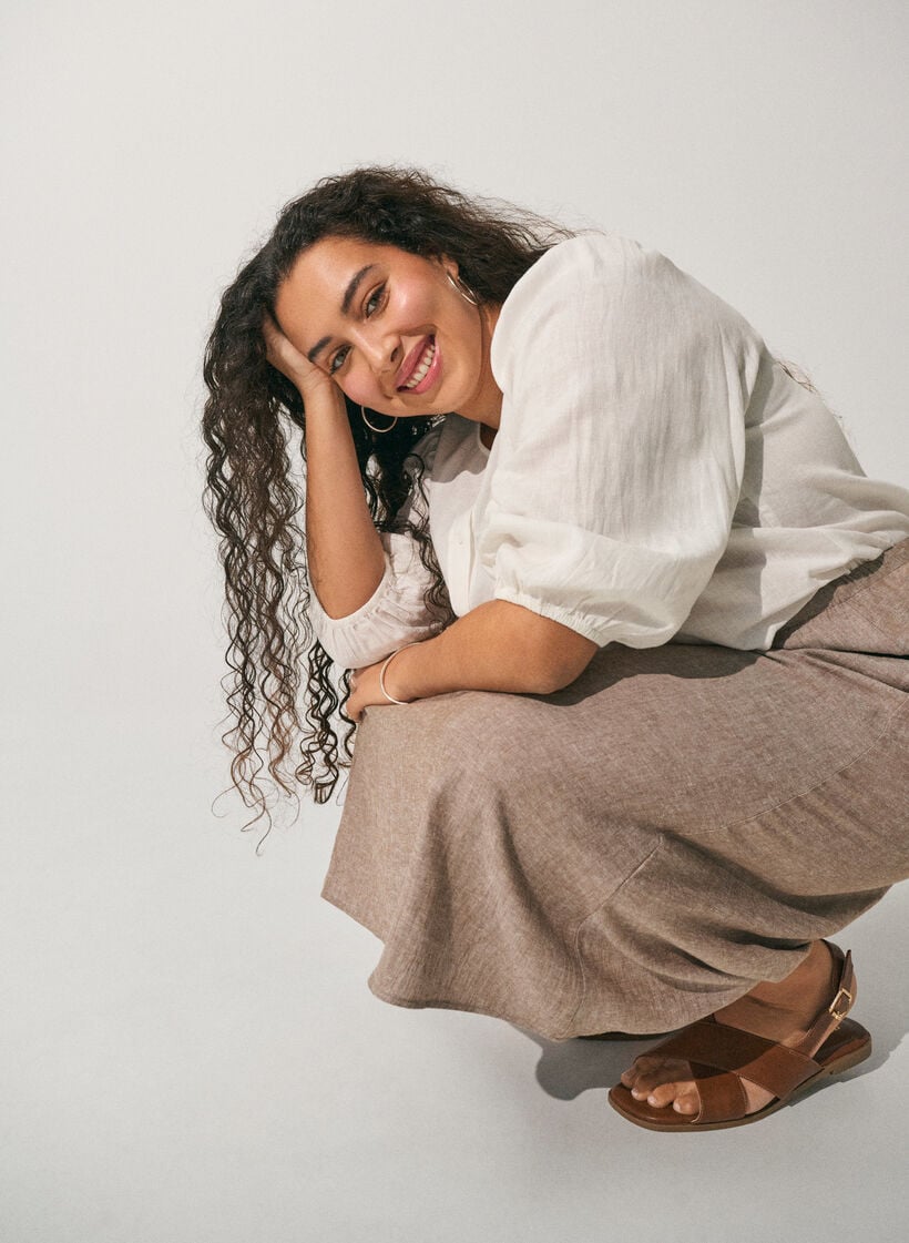 Paitapusero pellava- ja viskoosisekoitteesta 3/4-hihoilla, Valkoinen, Image image number 0