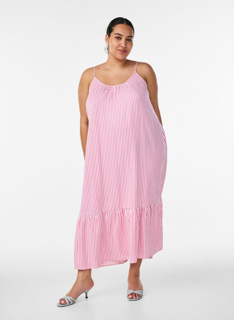 Raidallinen ja A-linjainen kes&auml;mekko, Vaaleanpunainen, Model image number 0