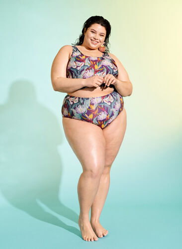 Korkeavyötäröinen bikinialaosa kuosilla, Deep Tropical Print, Image image number 0