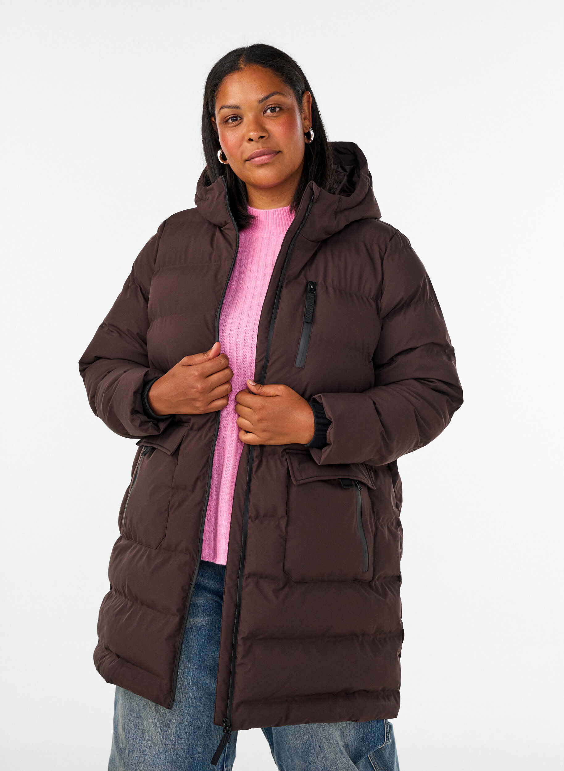 ZizziToppatakki hupulla ja taskuilla, Ruskea, Model image number 0