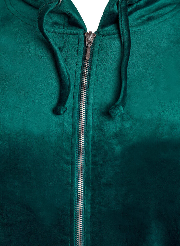 Velourneuletakki vetoketjulla ja hupulla, Vihreä, Packshot image number 2