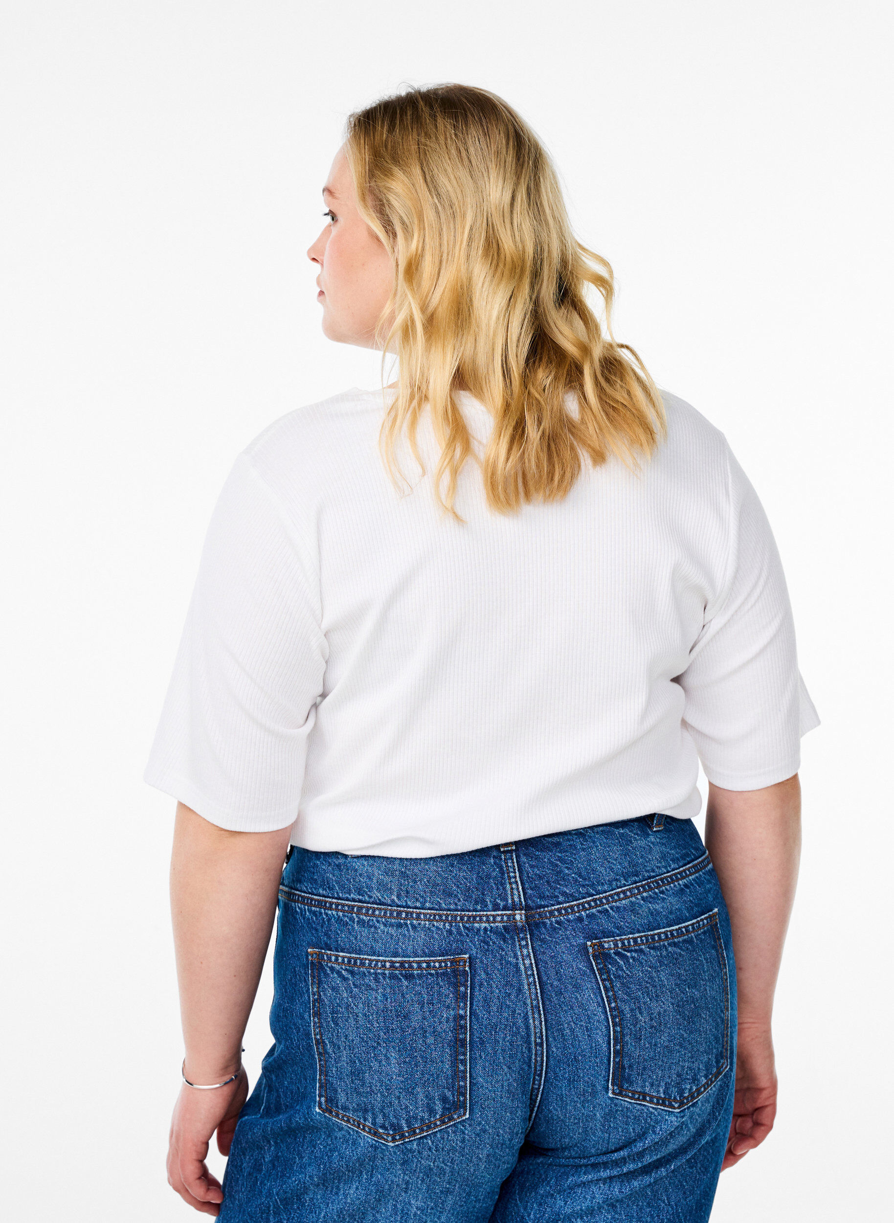 ZizziRibattu jerseypusero, jossa on lyhyet hihat, Valkoinen, Model image number 2