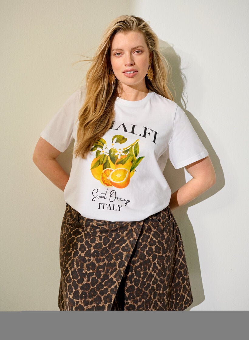 Lyhyt denimhame leopardikuosilla ja A-linjaisella leikkauksella, Ruskea, Image image number 0