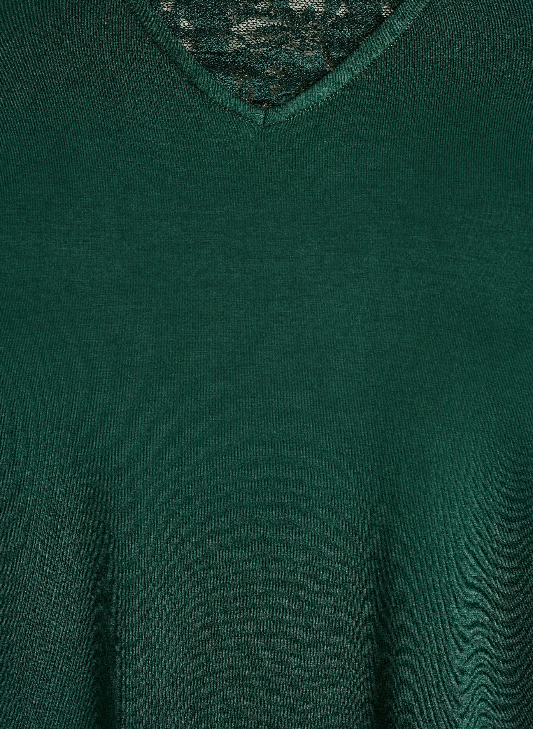 Zizzi Pitk&auml;hihaisen pyjamapusero pitsiyksityiskohdilla, Vihre&auml;, Packshot image number 2