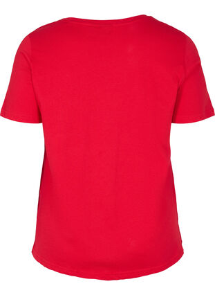 Lyhythihainen puuvillainen t-paita tekstipainatuksella, Chinese Red, Packshot image number 1