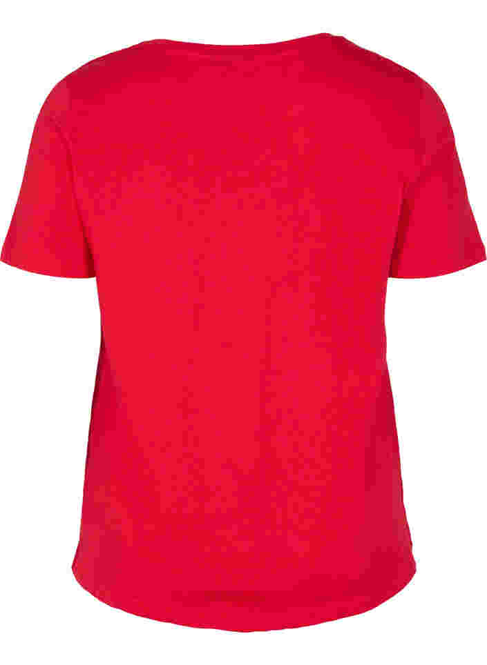 Lyhythihainen puuvillainen t-paita tekstipainatuksella, Chinese Red, Packshot image number 1