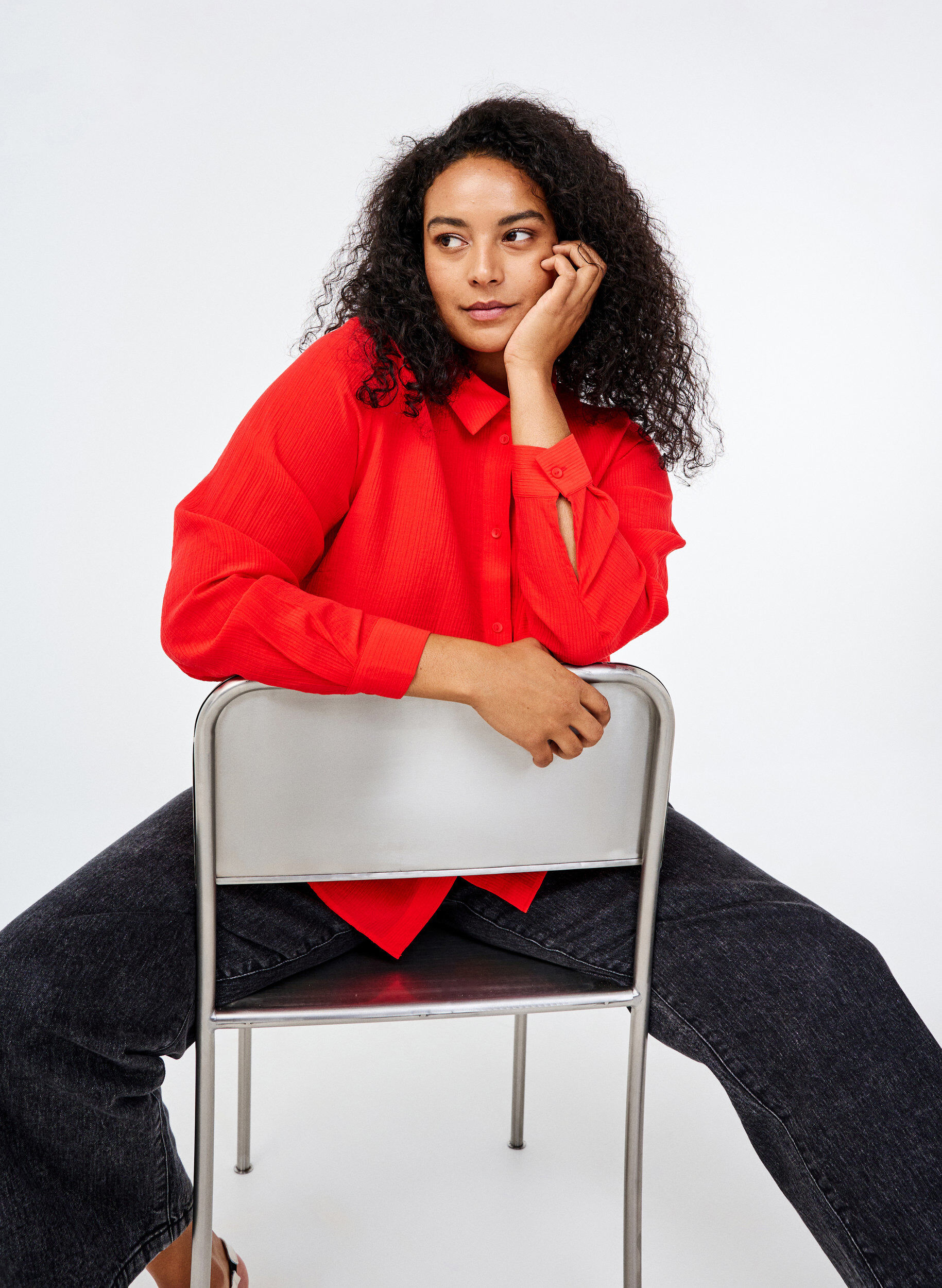 Zizzi Raidallinen tekstuurinen paita., Punainen, Image image number 0