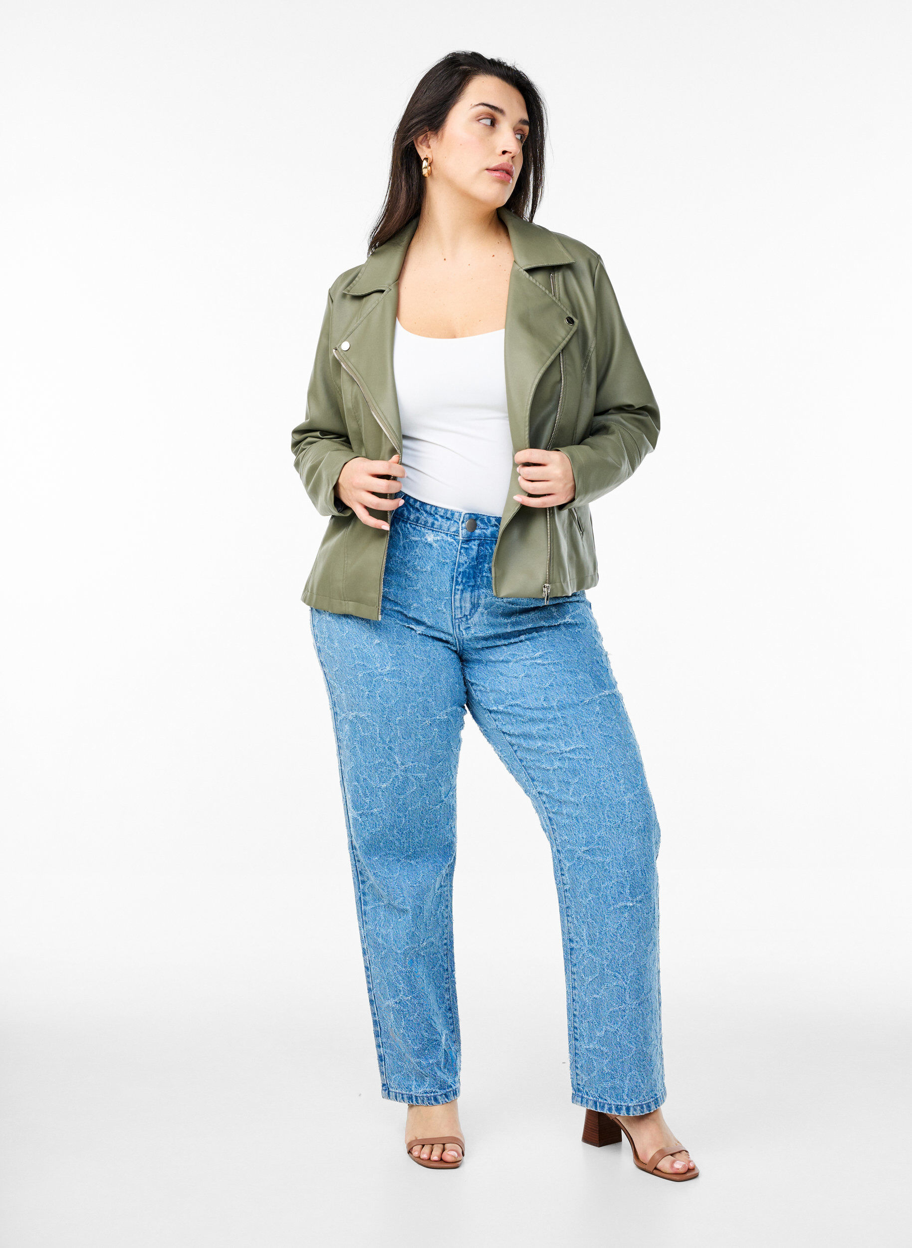 ZizziBiker-takki keinonahasta, Vihre&auml;, Model image number 1