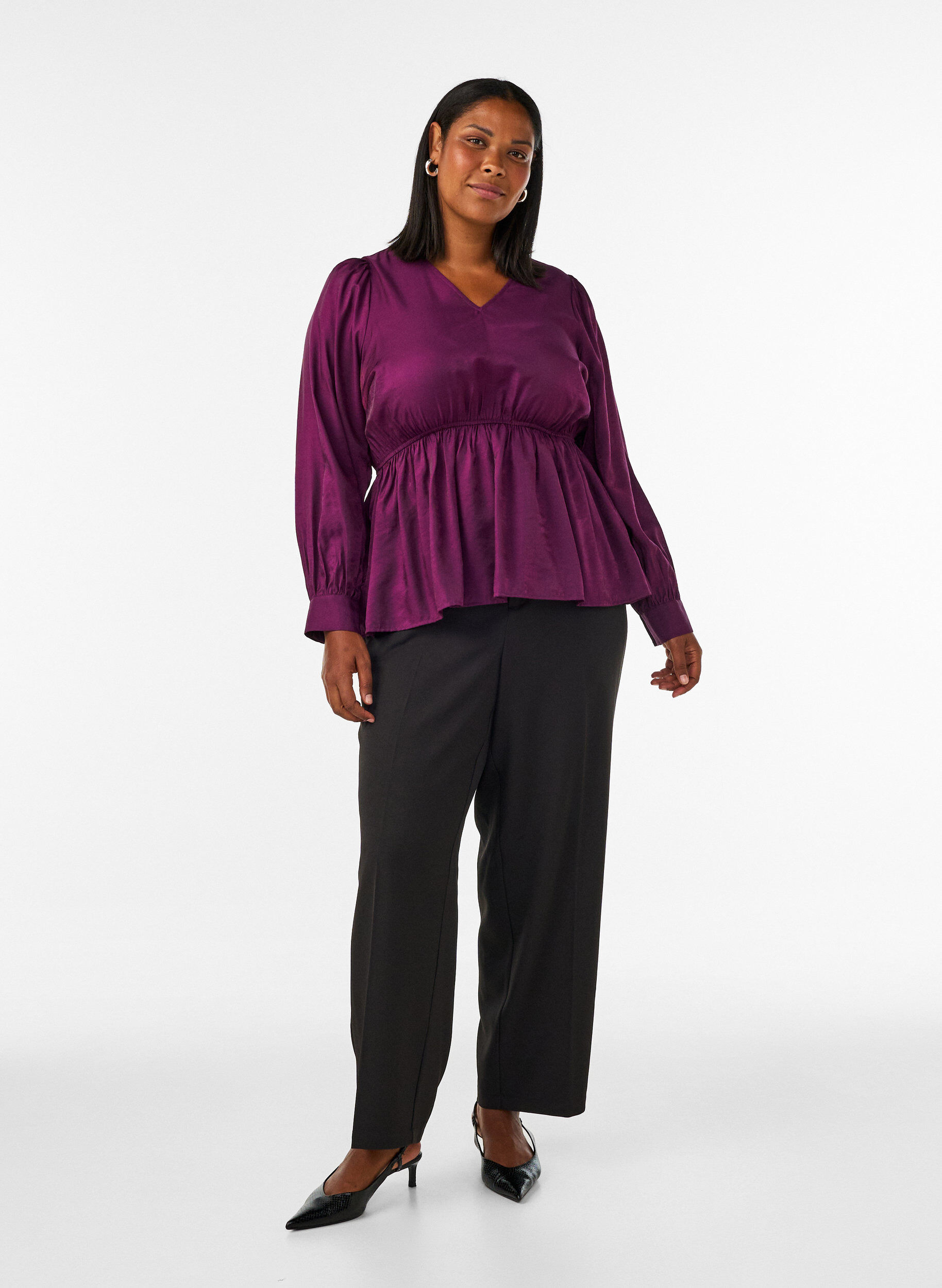 ZizziKiilt&auml;v&auml; viskoosipusero peplum-efektill&auml;, Violetti, Model image number 1