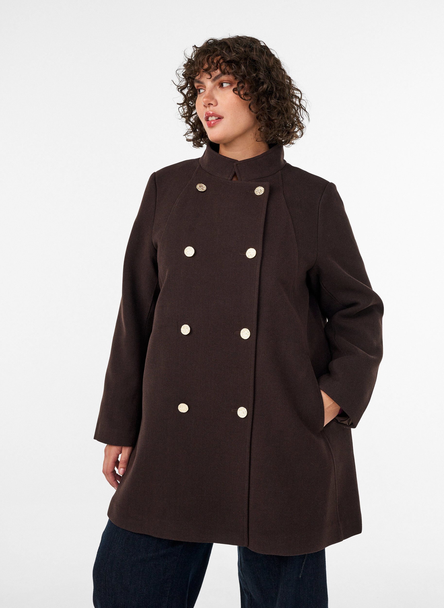 ZizziA-linemallinen takki kultaisilla napeilla, Ruskea, Model image number 0