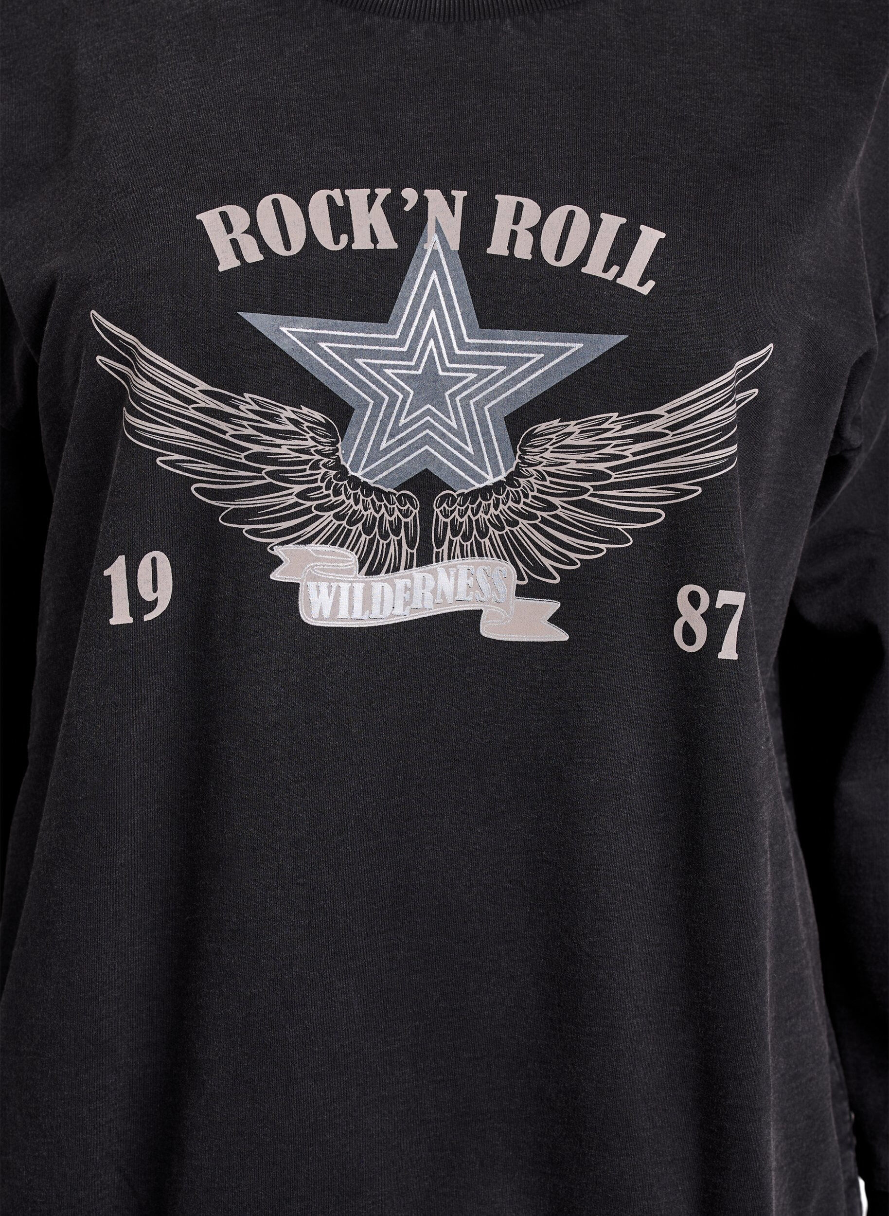 Zizzi Pesty look -collegepaita n&auml;ytt&auml;v&auml;ll&auml; printill&auml;, Harmaa, Packshot image number 2