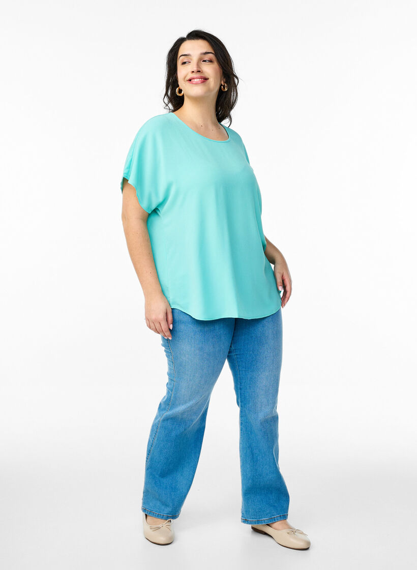 Lyhythihainen pusero py&ouml;re&auml;ll&auml; p&auml;&auml;ntiell&auml;, Sininen, Model image number 1