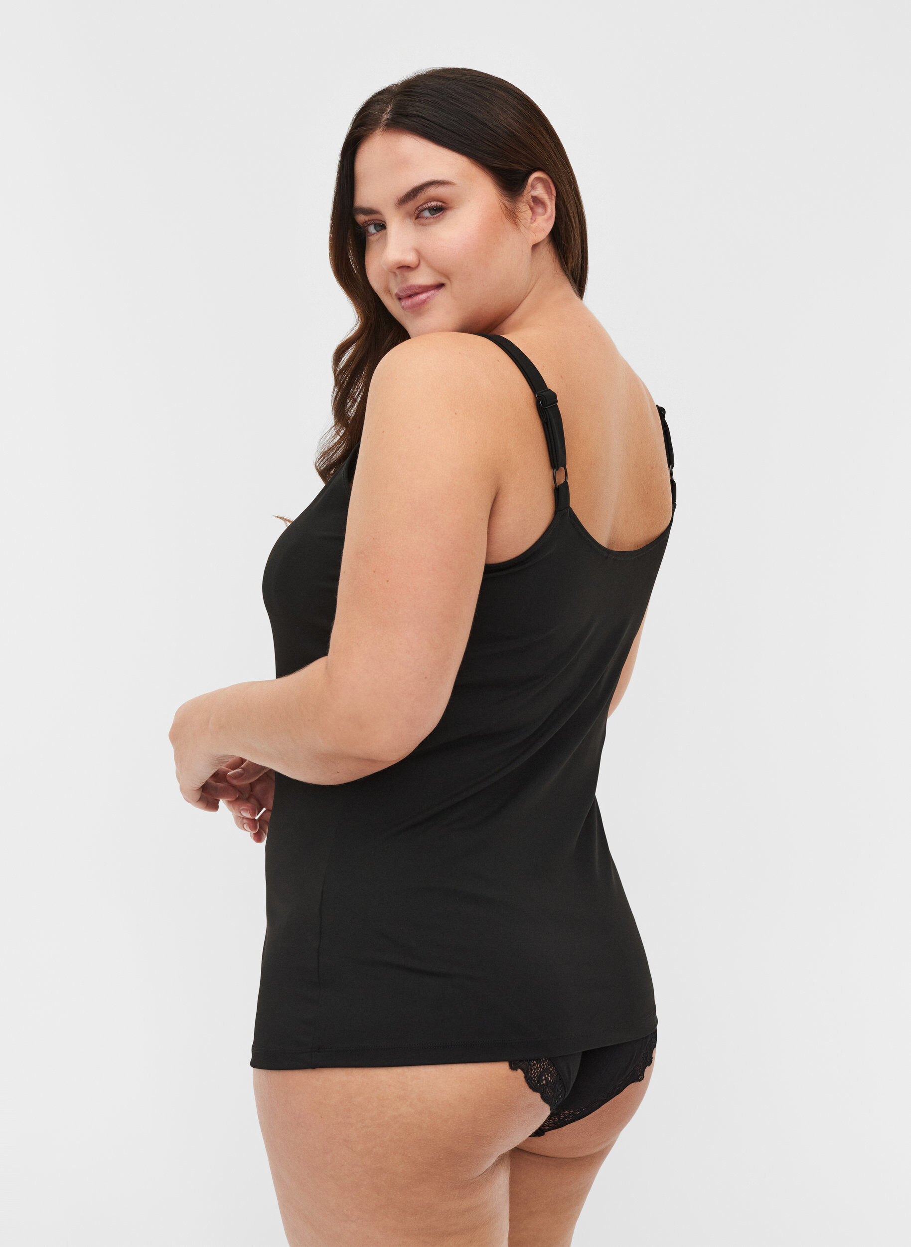 Zizzi Kevyt shapewear-toppi s&auml;&auml;dett&auml;vill&auml; olkaimilla , Black, Model image number 1