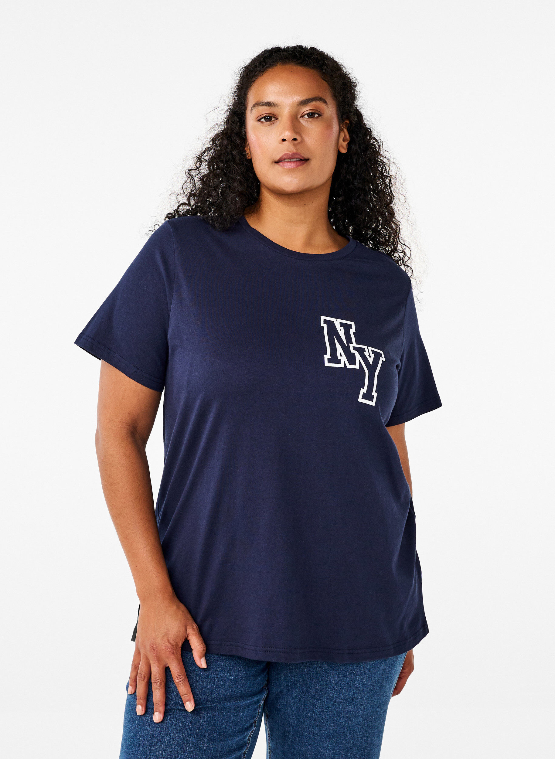 Zizzi Luomupuuvillainen T-paita printill&auml;, Night Sky Printet, Model image number 0