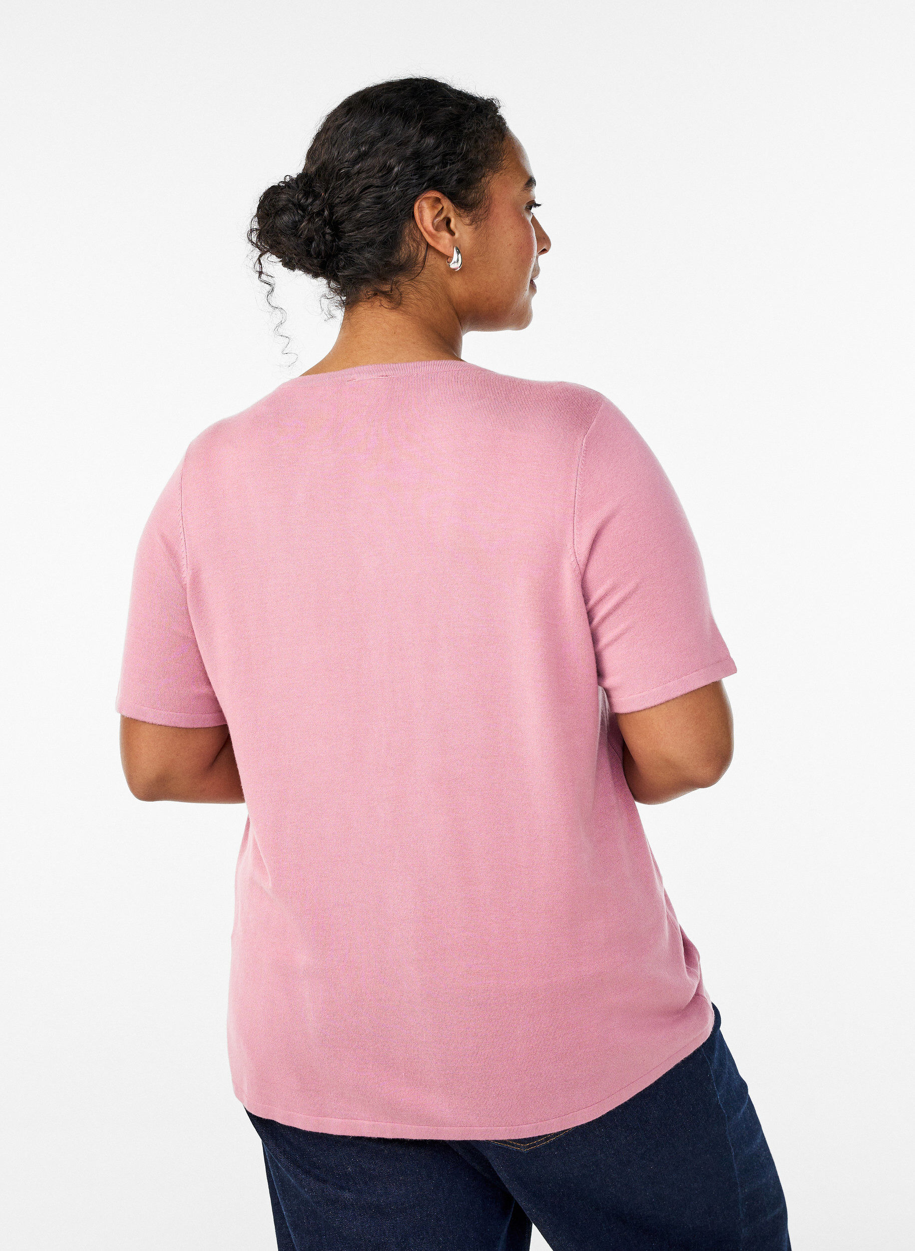 Zizzi Lyhythihainen neuletakki viskoosista, Vaaleanpunainen, Model image number 2