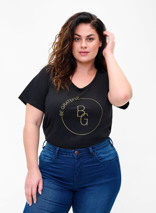 Lyhythihainen t-paita painatuksella, Black BG, Model image number 0