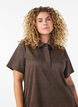 Lyhyt ruudullinen mekko paitakauluksella, Ruskea, Model image number 3
