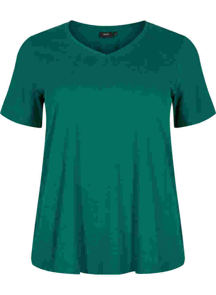 Yksivärinen perus t-paita puuvillasta, Evergreen, Packshot image number 0
