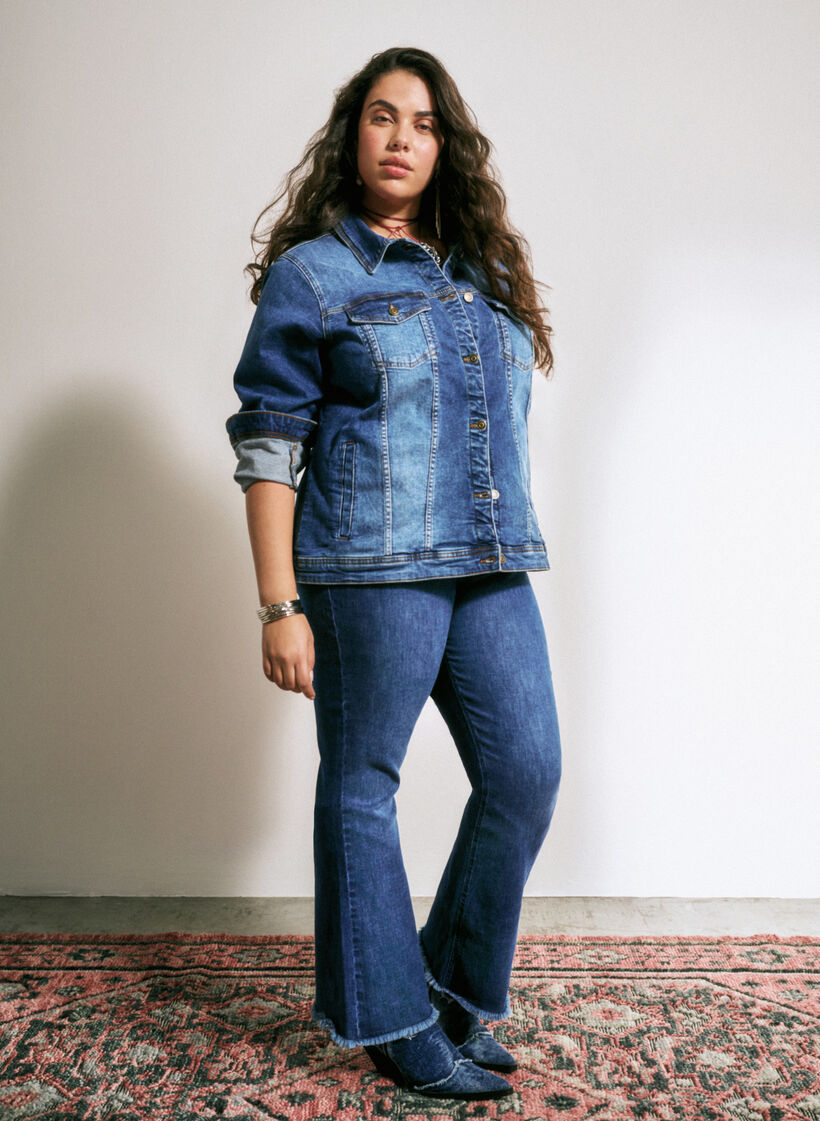 Bootcut-malliset Ellen-farkut, joissa on viimeistelemättömät lahkeensuut, Blue denim, Image image number 0