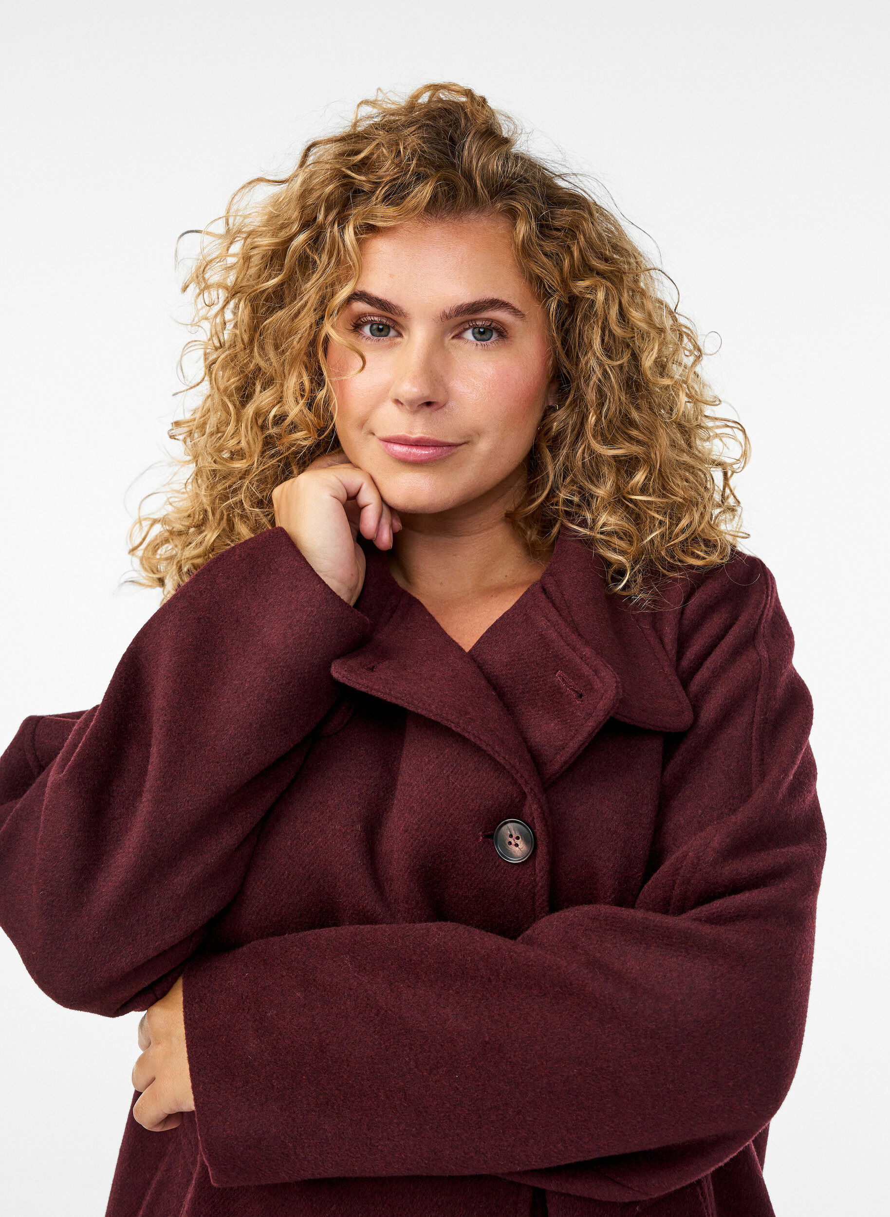 Zizzi Takki villalla ja pystykauluksella, Punainen, Model image number 3