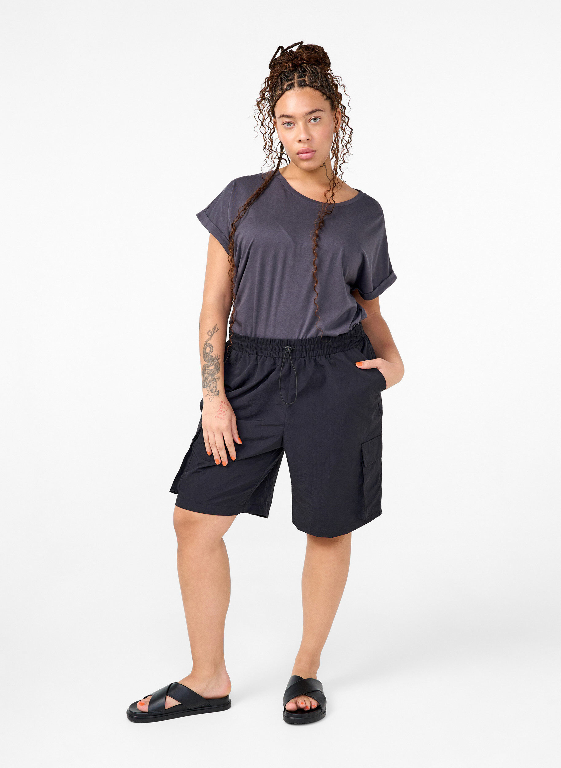 Zizzi Lyhythihainen puuvillasekoitteinen T-paita, Harmaa, Model image number 1