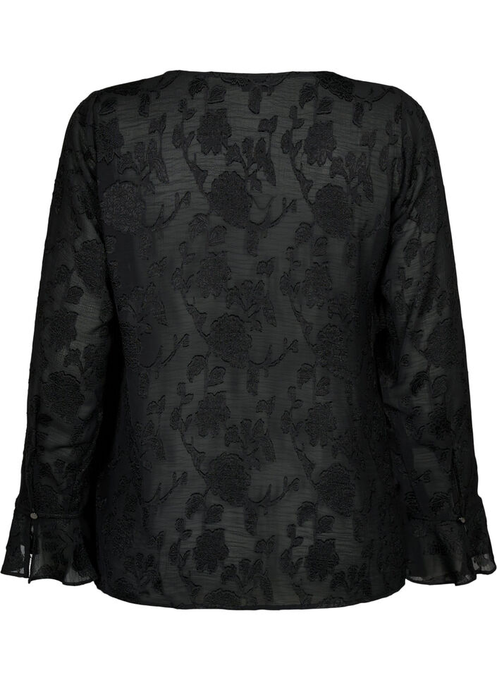 Pitkähihainen paita jacquard-kankaalla, Black, Packshot image number 1