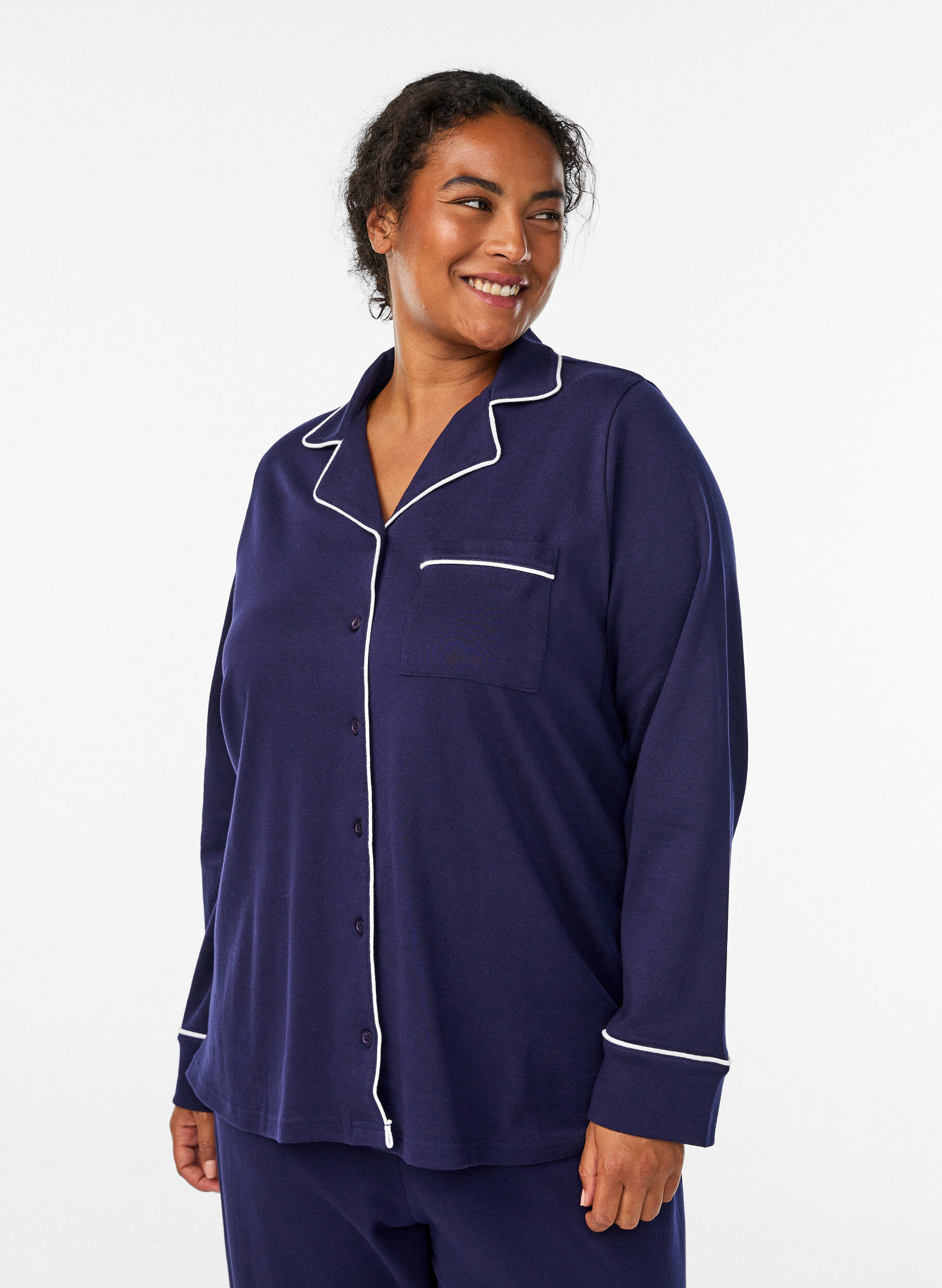Puuvillainen pyjamapaita rintataskulla, Sininen, Model