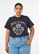 Luomupuuvillainen T-paita rockprintill&auml;, Musta, Model image number 0