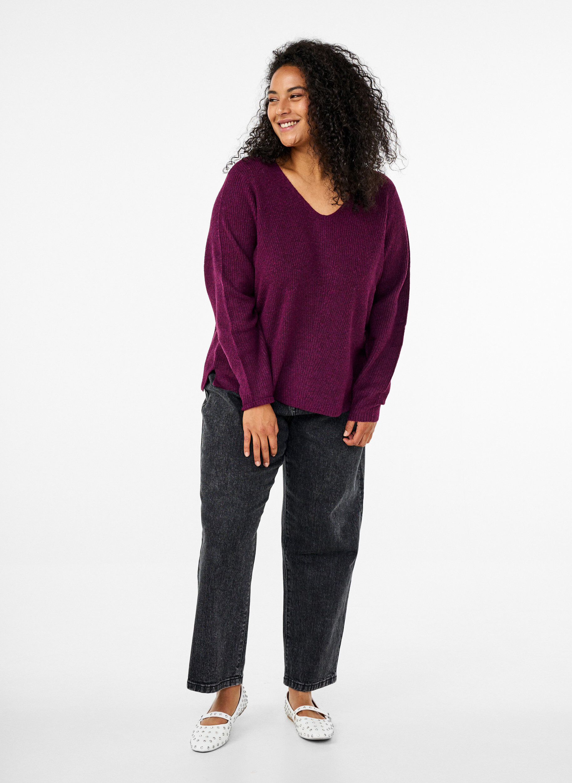 Zizzi Neulepusero v-p&auml;&auml;ntiell&auml; ja pitk&auml;t hihat, Potent P. Black Mel., Model image number 2