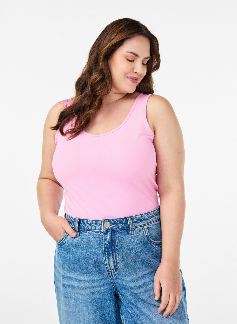 Yksiv&auml;rinen perus paita puuvillasta, Vaaleanpunainen, Model image number 0