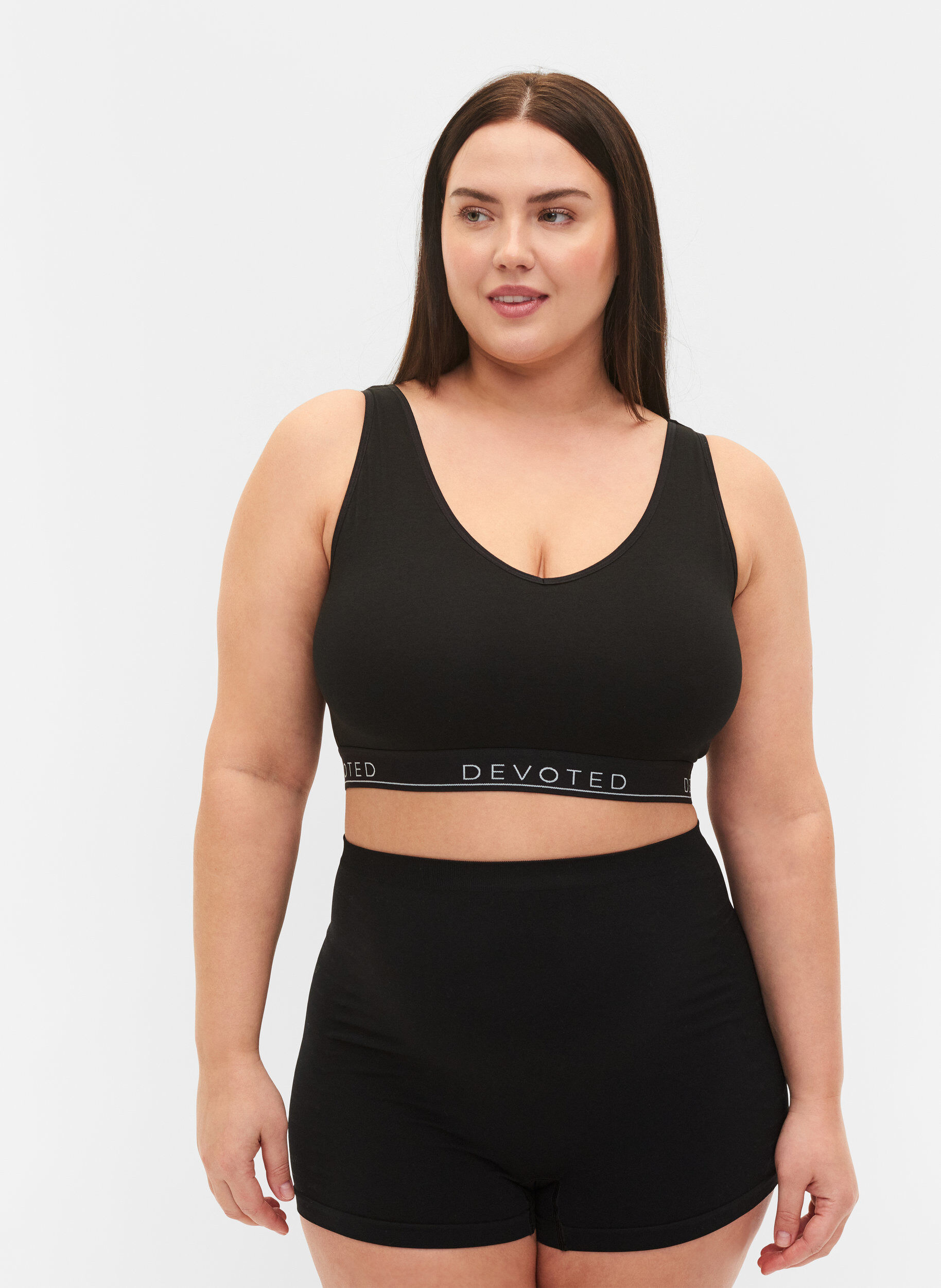 Zizzi Puuvillaiset rintaliivit tekstill&auml;, Musta, Model image number 1