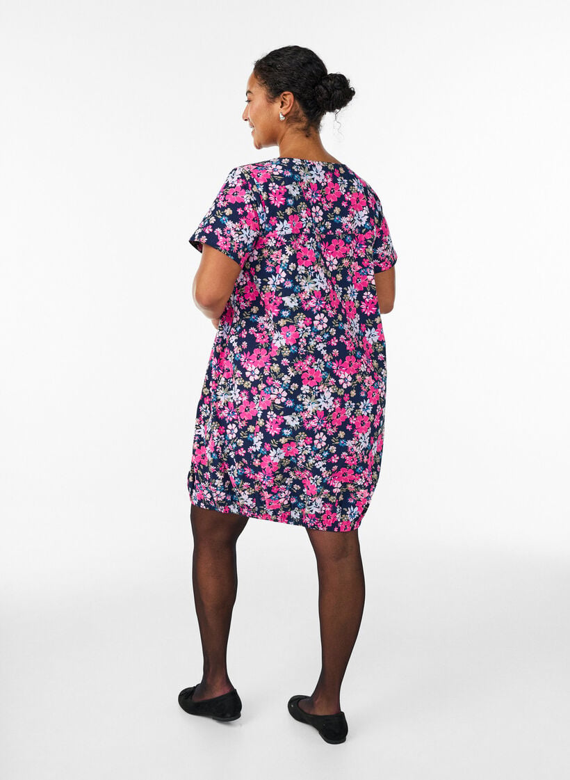 Lyhythihainen puuvillamekko printill&auml;, Sininen, Model image number 2