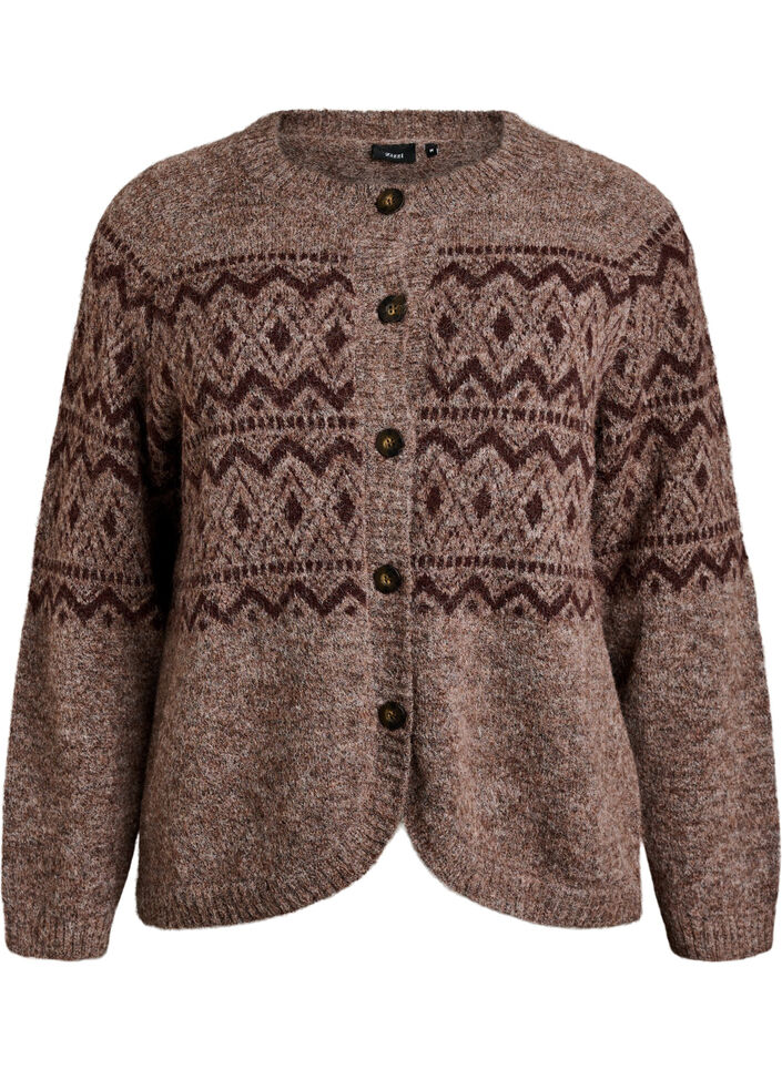 Jacquard-kuviollinen neuletakki, Ruskea, Packshot image number 0