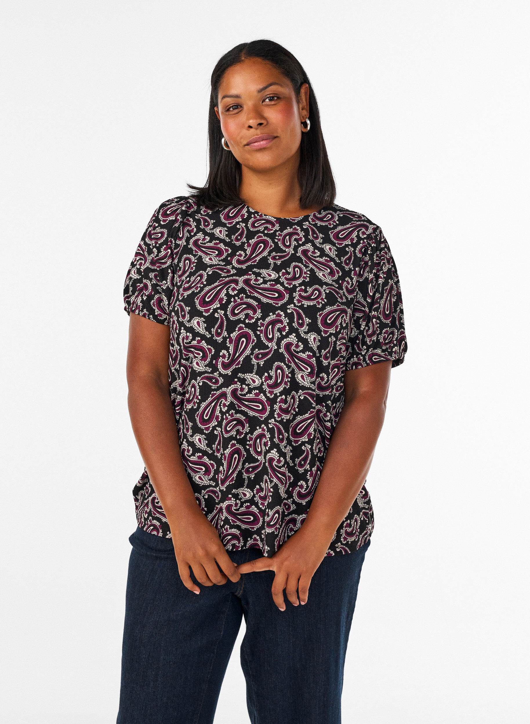 Pitk&auml;hihainen pusero paisley-kuosilla, Tumma Bordeaux, Model