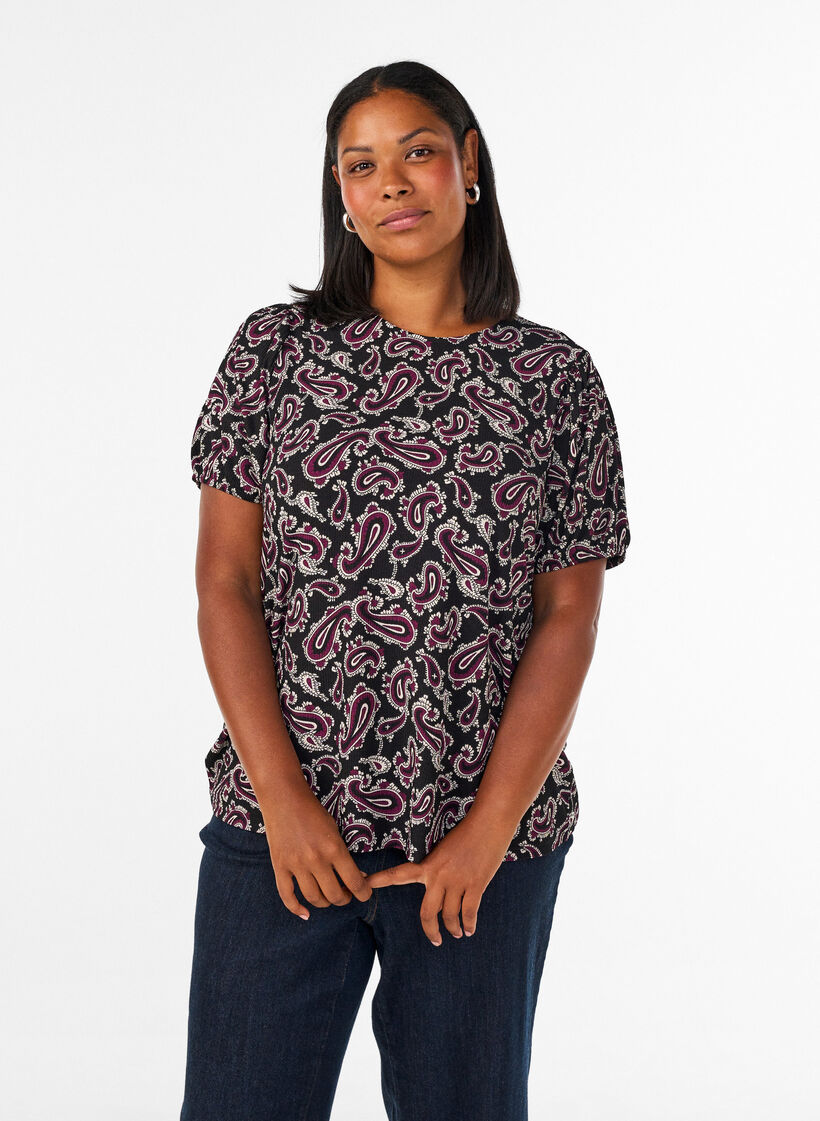 Pitk&auml;hihainen pusero paisley-kuosilla, Tumma Bordeaux, Model image number 0