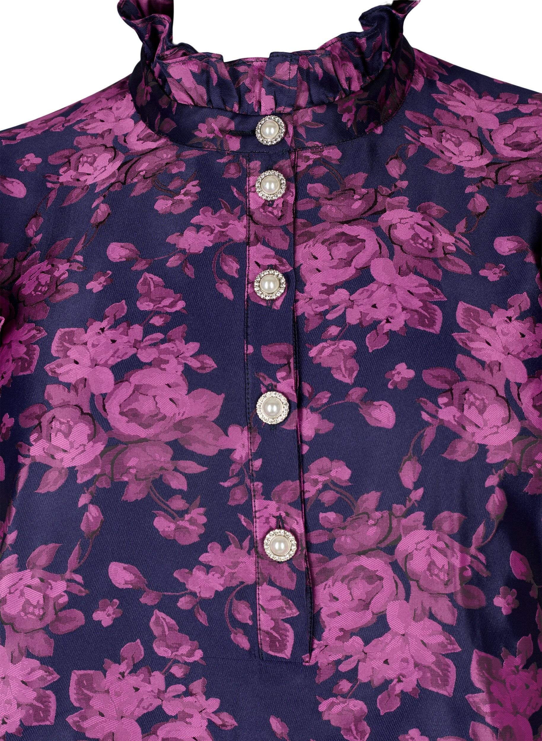 Zizzi Mekko r&ouml;yhel&ouml;yksityiskohdilla ja helminapeilla, Dark Blue Pink, Packshot image number 2