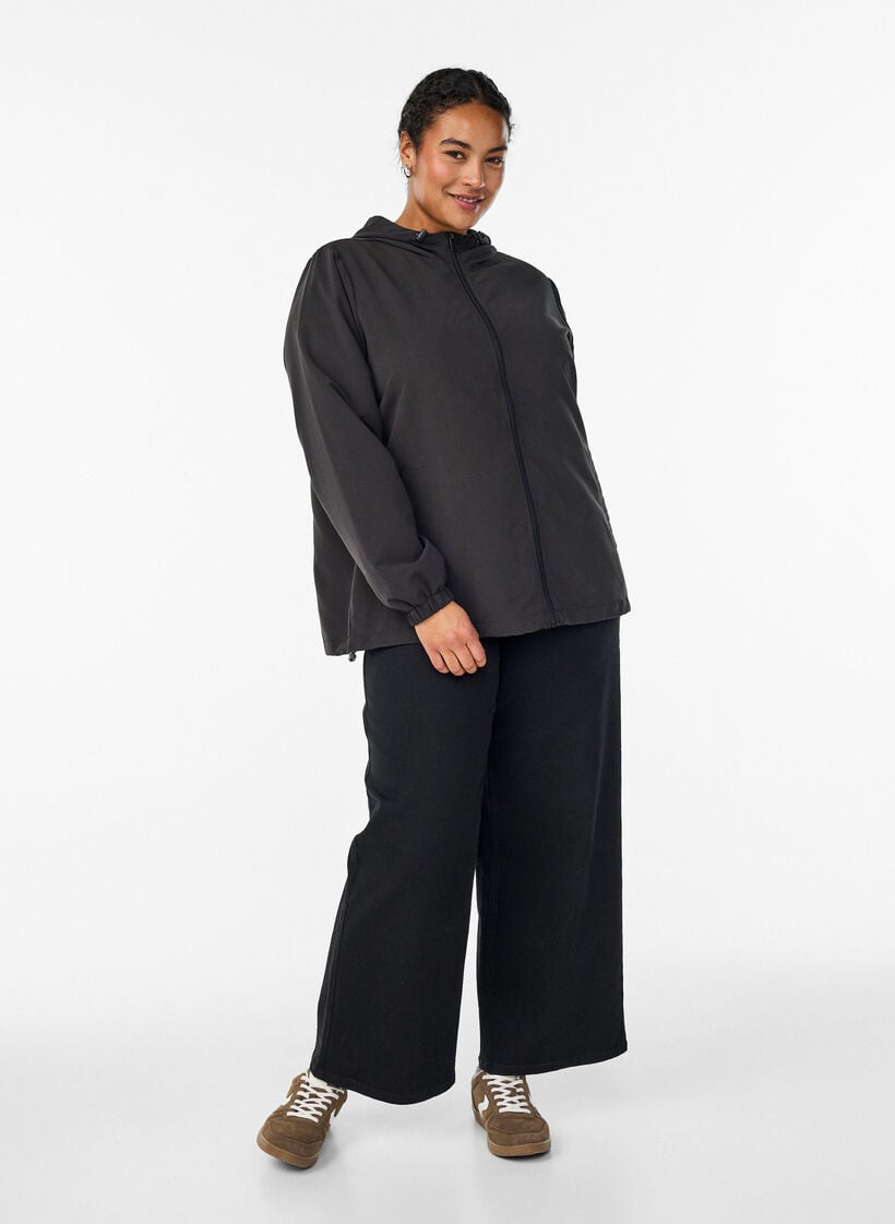 Kevyt takki hupulla ja vetoketjulla, Musta, Model image number 1