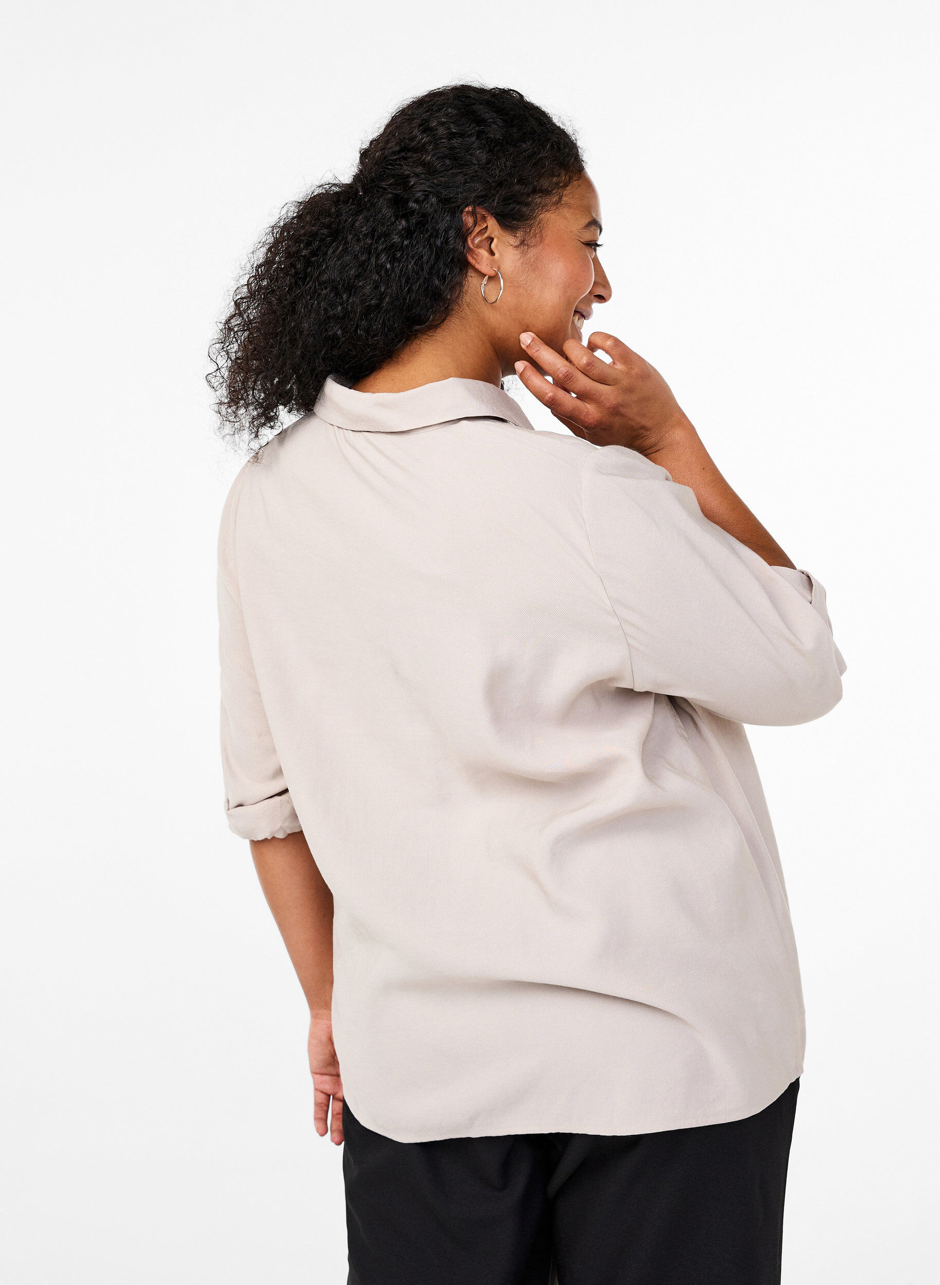 Zizzi Paita, jossa on niitit ja 3/4-hihat, Beige, Model image number 2