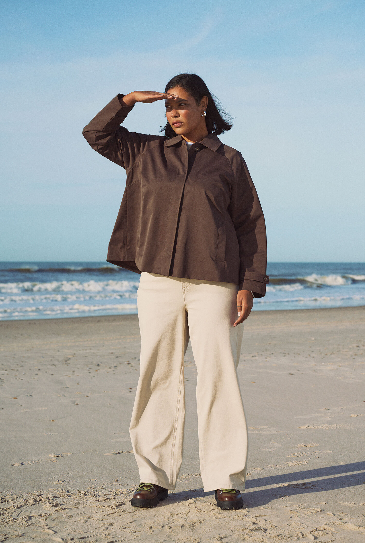 Zizzi Ruskea lyhyt trenssitakki, , Model