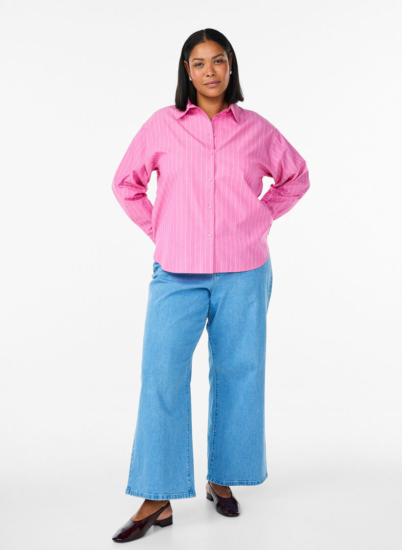 Paita ohuilla raidoilla ja sel&auml;n solmimisdetaljilla, Vaaleanpunainen, Model image number 1