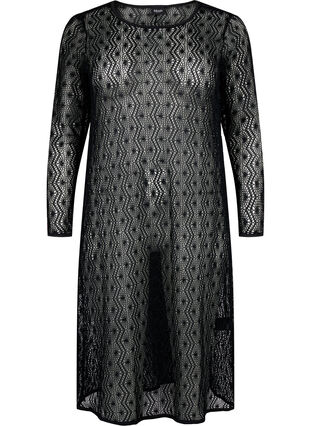 Pitkähihainen virkattu mekko, Black, Packshot image number 0