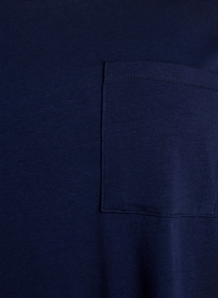 Pitk&auml;hihainen pyjaman yl&auml;osa pehme&auml;&auml; puuvillatrikoota, Sininen, Packshot image number 2