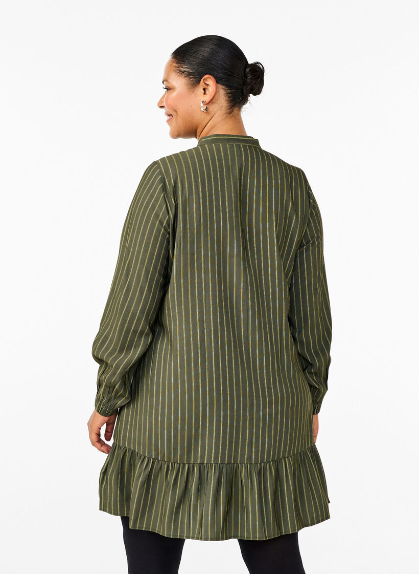 Lyhyt raidallinen mekko röyhelöillä, Thyme Stripe AOP, Model image number 1