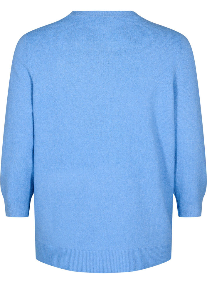 Kukkakuvioinen neulepusero 3/4-hihoilla, Della R. Blue Mel., Packshot image number 1