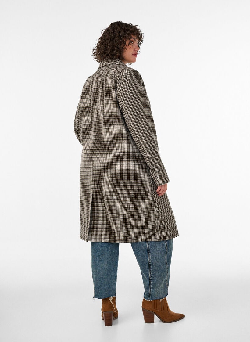 Keskipitk&auml; ruudullinen takki, Ruskea, Model image number 2