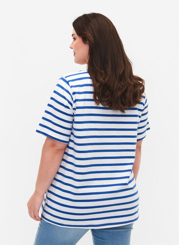 Raidallinen t-paita puuvillasta, Blue Stripes, Model image number 1