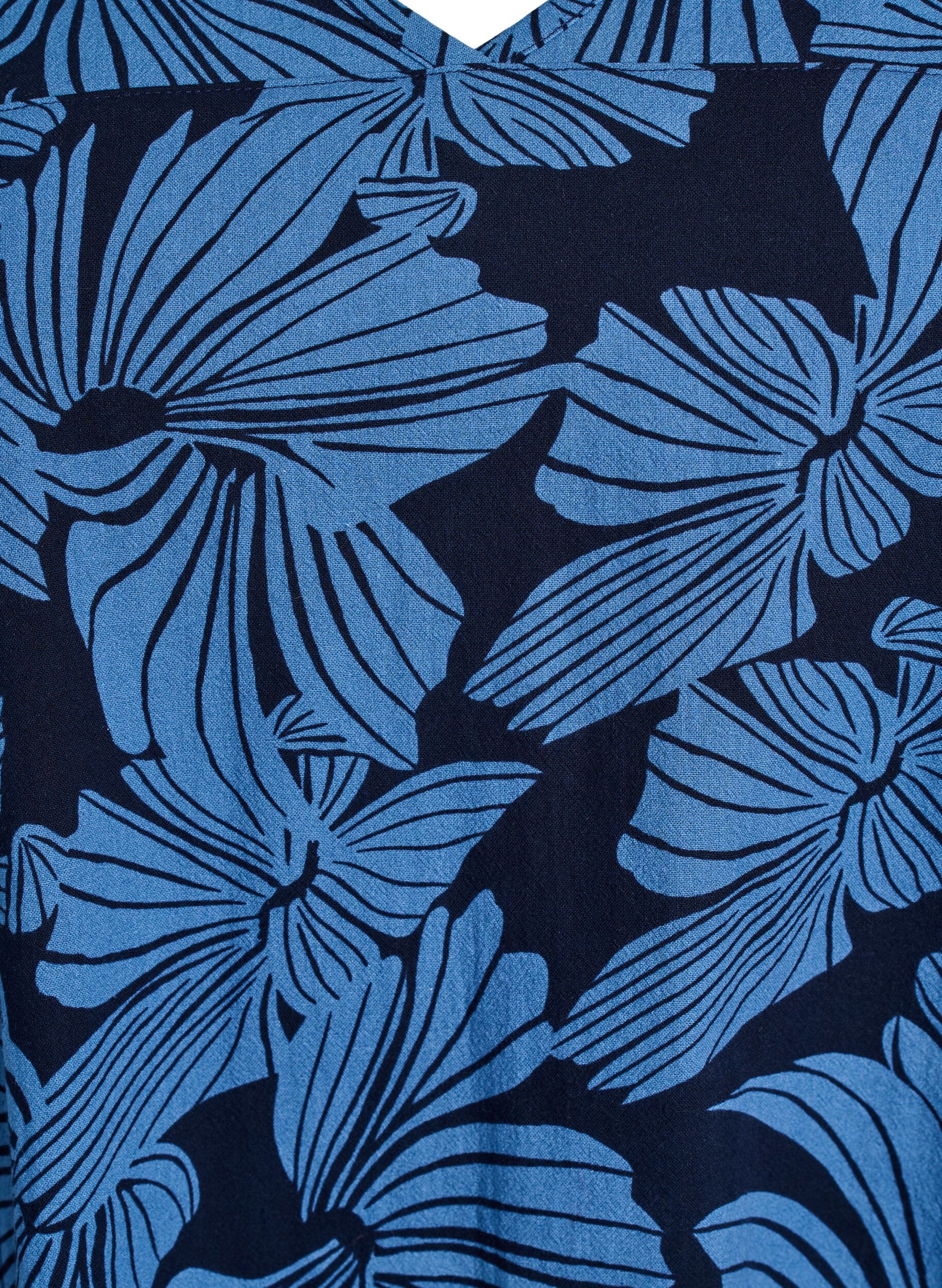 ZizziLyhyt a-linjainen mekko kukkakuviolla, Sininen, Packshot image number 2