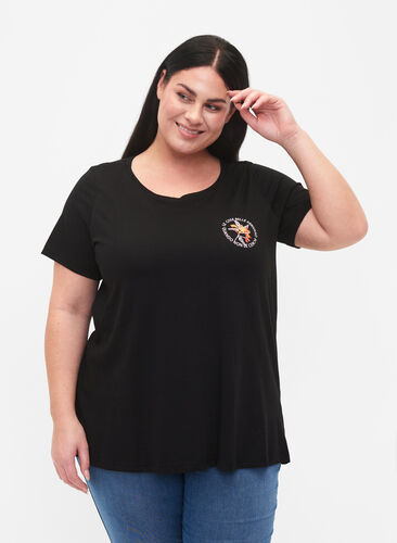 Puuvillainen t-paita painatuksella , Black W. Chest print, Model image number 0