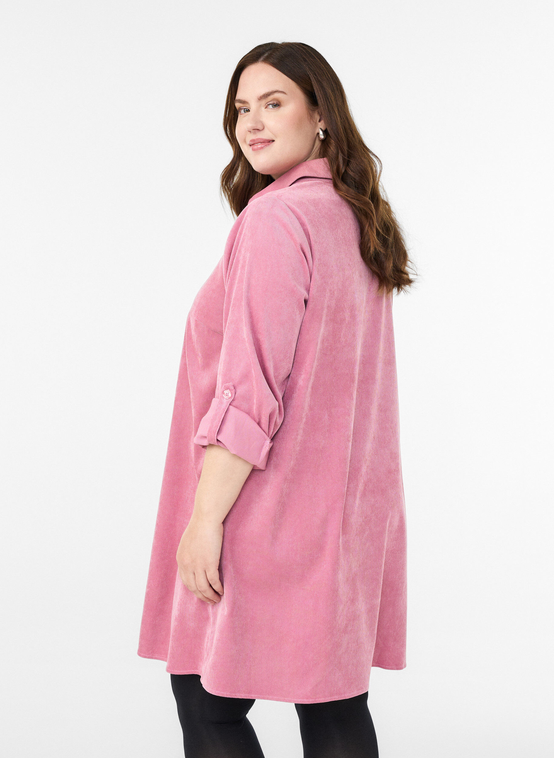 Zizzi Vakosamettimekko vetoketjulla ja 3/4-hihoilla, Vaaleanpunainen, Model image number 2